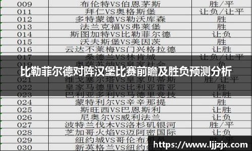 比勒菲尔德对阵汉堡比赛前瞻及胜负预测分析